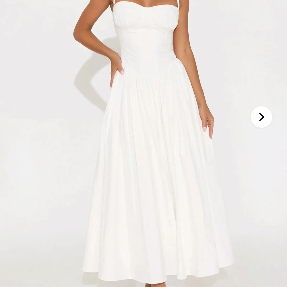 White Basque Waiste Dress